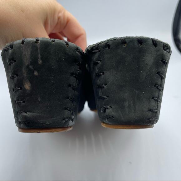 La Plume Black Suede Leather Slip On Mule Wedge Sandal Womens 38 Comfort Flat - Picture 8 of 9